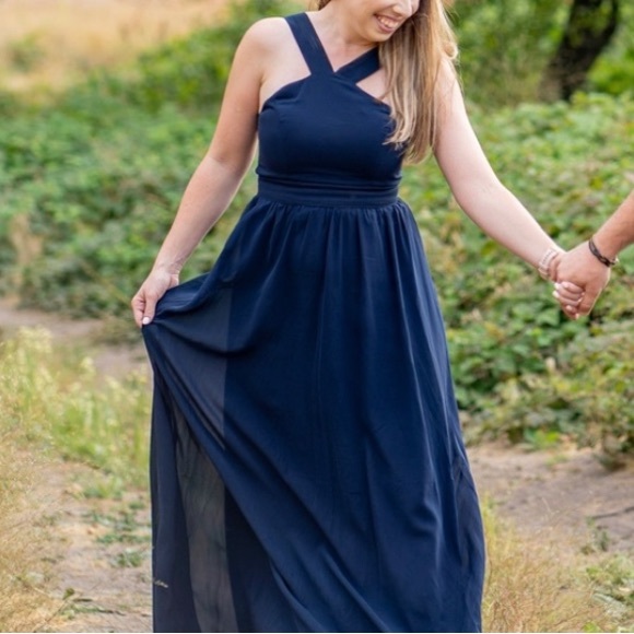 Lulus - Halter Dark Blue, Double Lined Maxi, Formal Dress, Size S - Picture 1 of 12